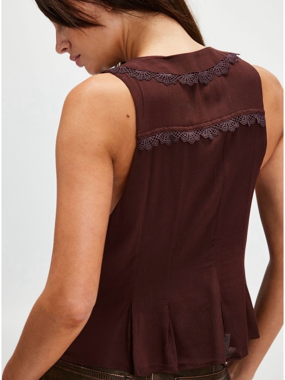 NWT Lost In Your Love Top -Trim Satin Tie-Front in Chocolate Fondant - Picture 2 of 5